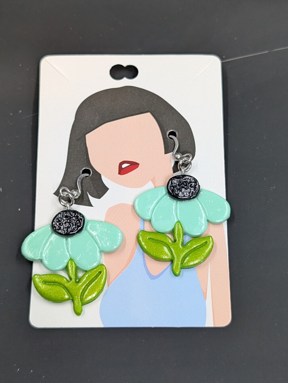 Mint Green Flower Dangle Earrings